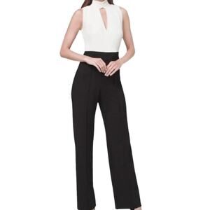 White House Black Market black and white wide leg jumpsuit Size 12 Formal Career